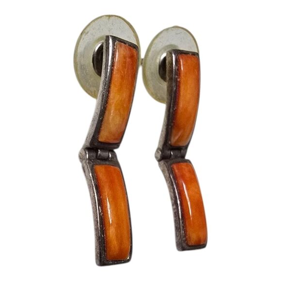 Signed Vintage Native Navajo Spiny Oyster Shell Drop Earrings